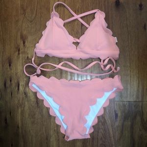 ROMWE Coral Scalloped bikini